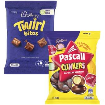 Woolworths Cadbury or pascall bites 110-185g offer