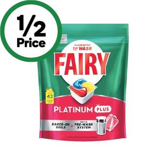 Woolworths Fairy platinum plus dishwasher tablets pk 42 or platinum pk 52 offer