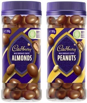 Coles Cadbury chocolate coated fruit or nut jar 190g-340g offer