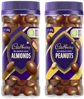 Cadbury chocolate coated fruit or nut jar 190g-340g