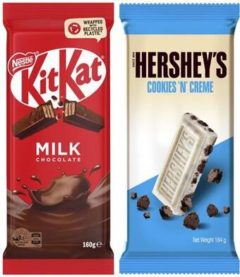 Coles Hershey’s cookie ‘n’ cream 184g or nestlé block chocolate 118g-200g offer
