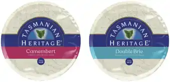 Coles Tasmanian heritage double cream brie or camembert 250g offer