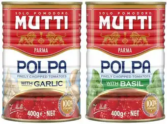 Coles Mutti polpa chopped tomatoes with basil or garlic 400g offer