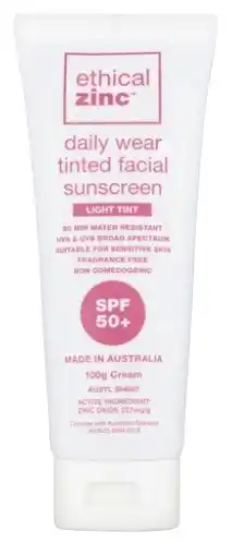 Coles Ethical zinc daily wear tinted facial sunscreen spf50+ 100g^ offer