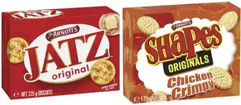 Coles Arnott's shapes or jatz crackers 130g-225g offer