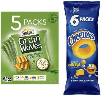 Coles Cheezels or parkers petzels 6 pack or grainwaves 5 pack offer