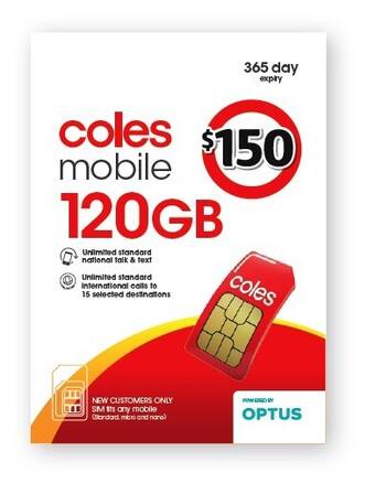 Coles Coles mobile $150 prepaid sim offer