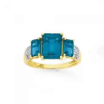 9ct gold london blue topaz & diamond trilogy ring