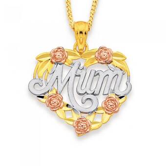 Prouds 9ct gold tri tone 'mum' heart pendant offer