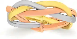Prouds 9ct gold tri tone holllow loose plait dress ring offer