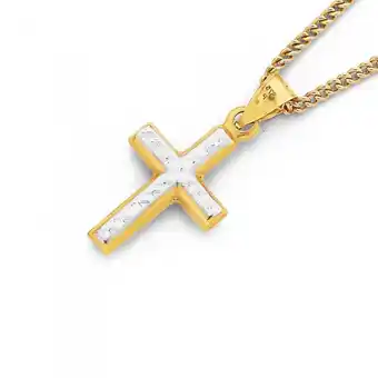 Prouds 9ct gold two tone 15mm cross pendant offer