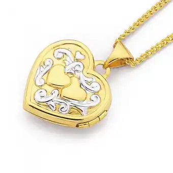Prouds 9ct gold two tone 15mm double heart locket offer