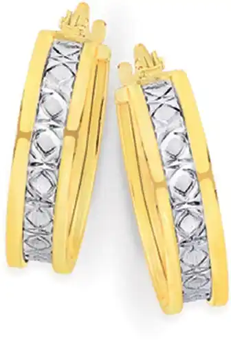 Prouds 9ct gold two tone diamond cut hoops offer