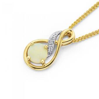 Prouds 9ct gold white opal and diamond pendant offer
