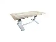 LivingStyles Porge Reclaimed Elm Timber Pedestal Dining Table, 250cm, Natural / White offer