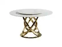 LivingStyles Kareela Sintered Stone Top Round Dining Table with Lazy Susan, 130cm, White / Gold offer