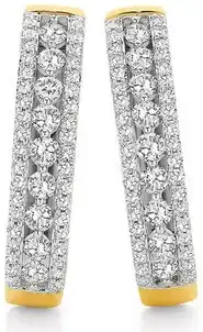 Angus & Coote 9ct gold diamond three row huggie earrings offer