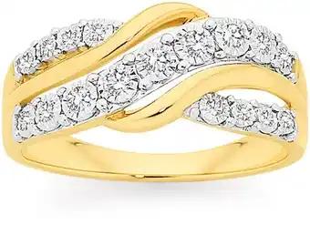 Angus & Coote 9ct two tone gold diamond swirl crossover ring offer