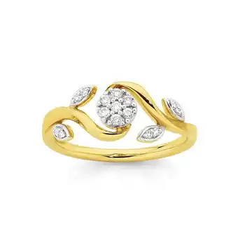 Angus & Coote 9ct gold diamond flower & leaf ring offer