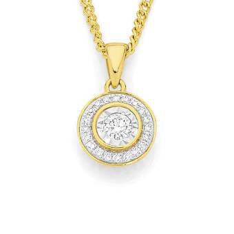Angus & Coote 9ct gold diamond round framed pendant offer