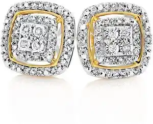 Angus & Coote 9ct gold diamond cushion cluster stud earrings offer