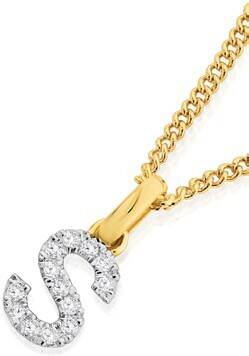 Angus & Coote 9ct gold diamond initial 's' block pendant offer