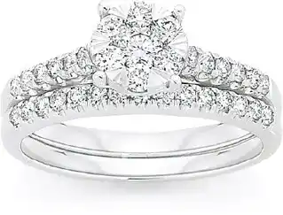 Angus & Coote 9ct white gold diamond cluster bridal set offer