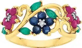 Angus & Coote 9ct gold sapphire, ruby, emerald & diamond ring offer