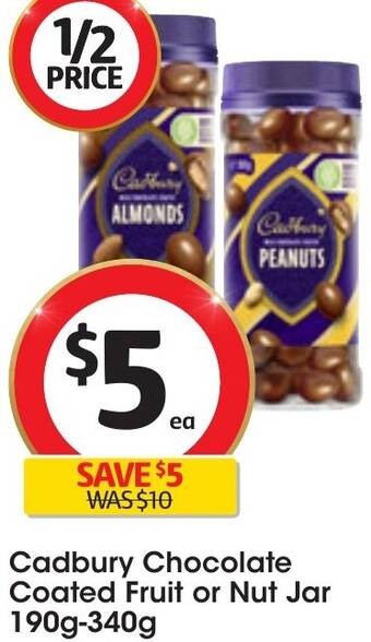 Coles Cadbury Chocolate Coated Fruit or Nut Jar 190g-340g offer