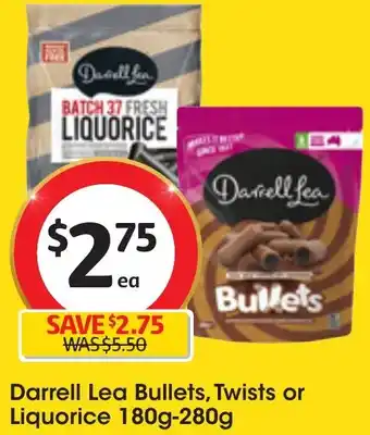 Coles Darrell Lea Bullets, Twists or Liquorice 180g-280g offer