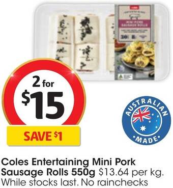 Coles Coles Entertaining Mini Pork Sausage Rolls 550g offer