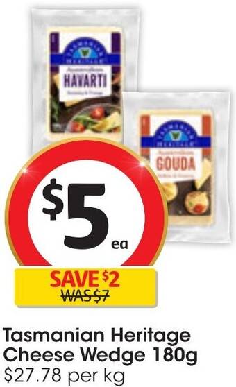 Coles Tasmanian Heritage Cheese Wedge 180g offer