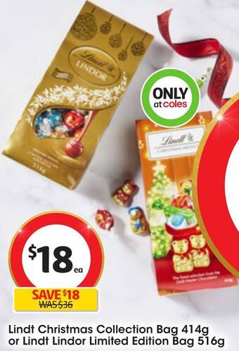 Coles Lindt Christmas Collection Bag 414g or Lindt Lindor Limited Edition Bag 516g offer
