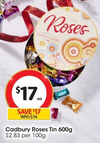Coles Cadbury Roses Tin 600g offer