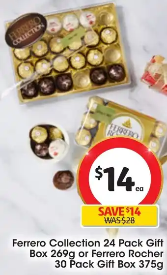 Coles Ferrero Collection 24 Pack Gift Box 269g or Ferrero Rocher 30 Pack Gift Box 375g offer