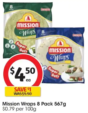 Coles Mission Wraps 8 Pack 567g offer