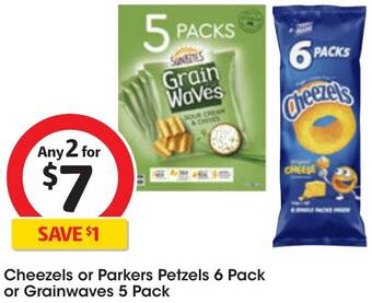 Coles Cheezels or Parkers Petzels 6 Pack or Grainwaves 5 Pack offer