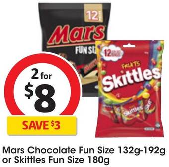 Coles Mars Chocolate Fun Size 132g-192g or Skittles Fun Size 180g offer