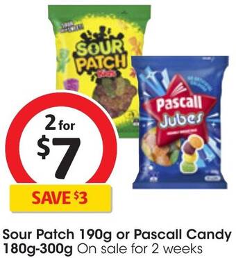 Coles Sour Patch 190g or Pascall Candy 180g-300g offer