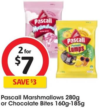 Coles Pascall Marshmallows 280g or Chocolate Bites 160g-185g offer