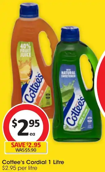 Coles Cottee's Cordial 1 Litre offer