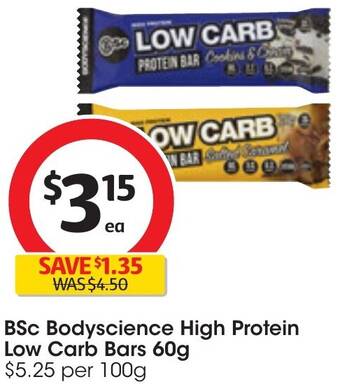 Coles BSc Bodyscience High Protein Low Carb Bars 60g offer