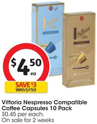 Coles Vittoria Nespresso Compatible Coffee Capsules 10 Pack offer
