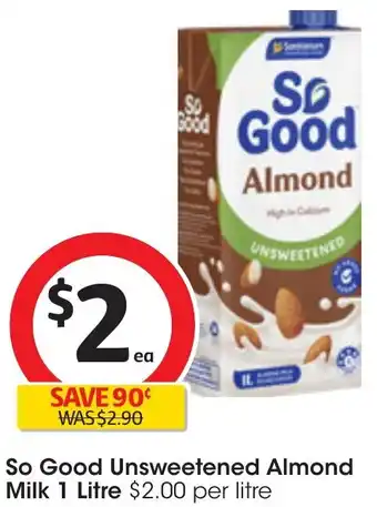 Coles So Good Unsweetened Almond Milk 1 Litre offer