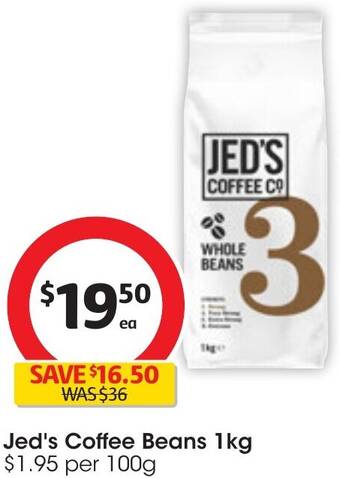 Coles Jed's Coffee Beans 1kg offer