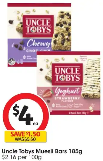 Coles Uncle Tobys Muesli Bars 185g offer