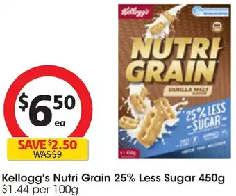 Coles Kellogg's Nutri Grain 25% Less Sugar 450g offer