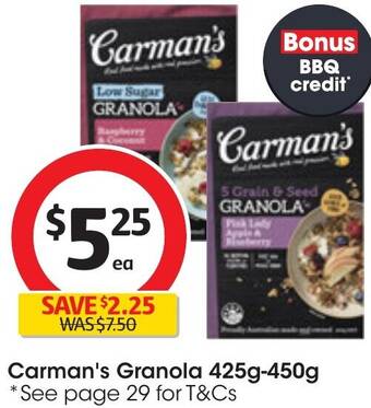 Coles Carman's Granola 425g-450g offer