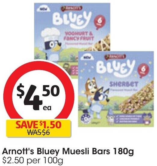 Arnott's Bluey Muesli Bars 180g offer at Coles