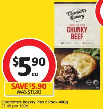 Coles Charlotte's Bakery Pies 2 Pack 400g offer